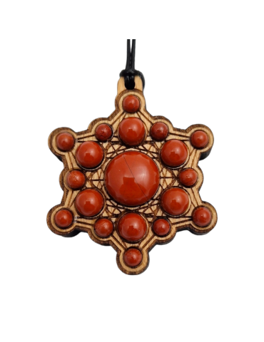 Metatron wooden pendant in Red Jasper 4cm