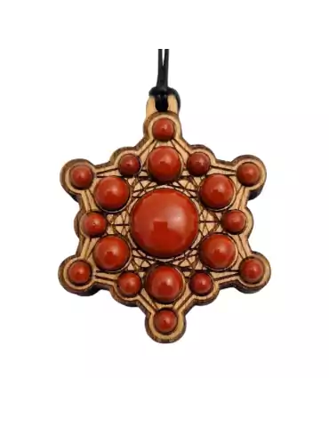 Pendentif en bois métatron en Jaspe Rouge 4cm