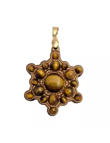 Pendentif en bois métatron en Œil de Tigre 4cm