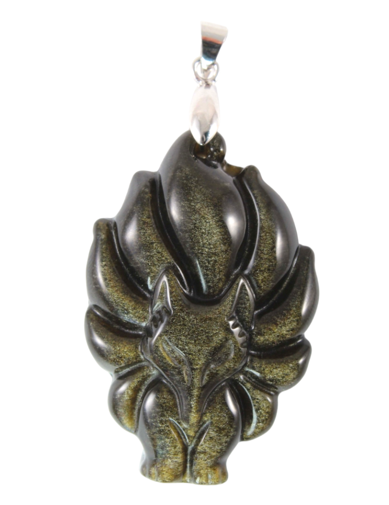 Golden Obsidian Fox Pendant A