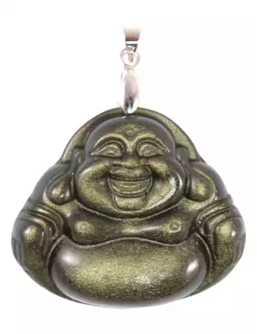 Pendentif Bouddha obsidienne dorée A