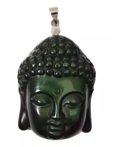 Pendentif tête Siddhartha obsidienne Oeil céleste AB