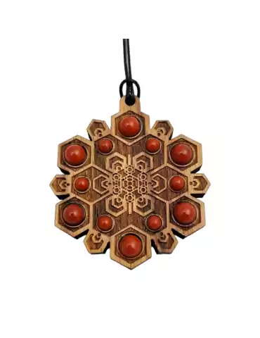 Pendentif en bois style Namkha tibétain en jaspe rouge 4cm