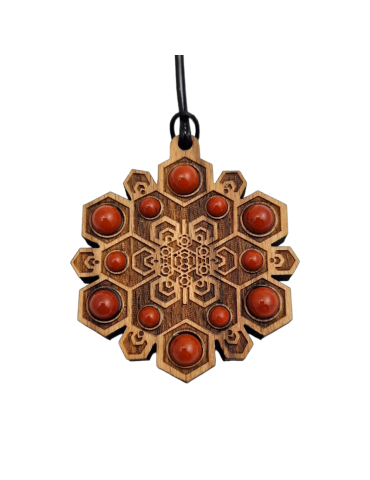 Tibetan Namkha style wooden pendant with red jasper 4cm