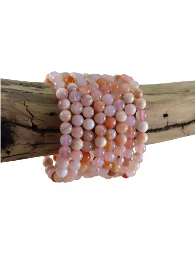 Bracelet agate fleur de cerisier perles AA