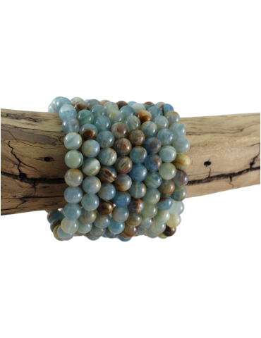 Bracelet calcite bleue rubanée perles AA