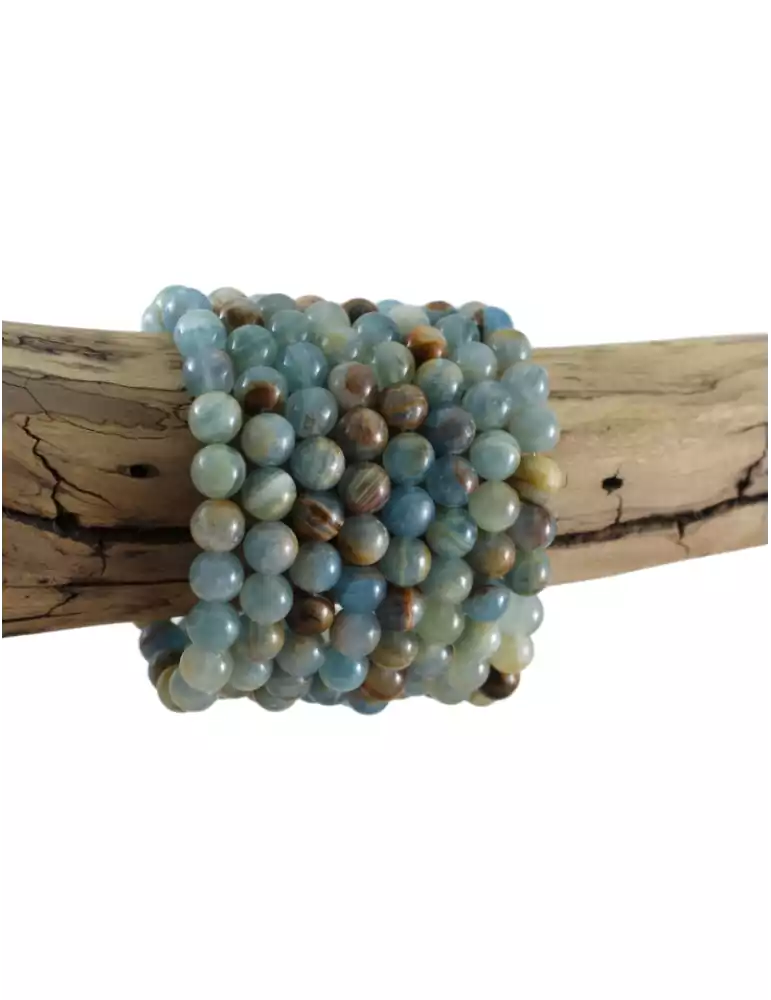 Bracelet calcite bleue rubanée perles AA