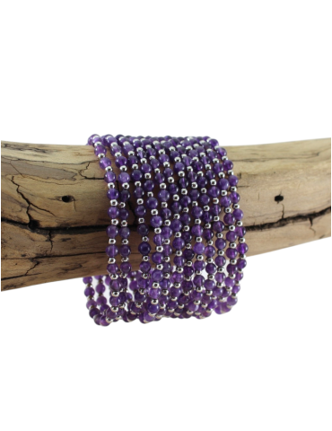 Amethyst and metal bracelet 4mm AA beads
