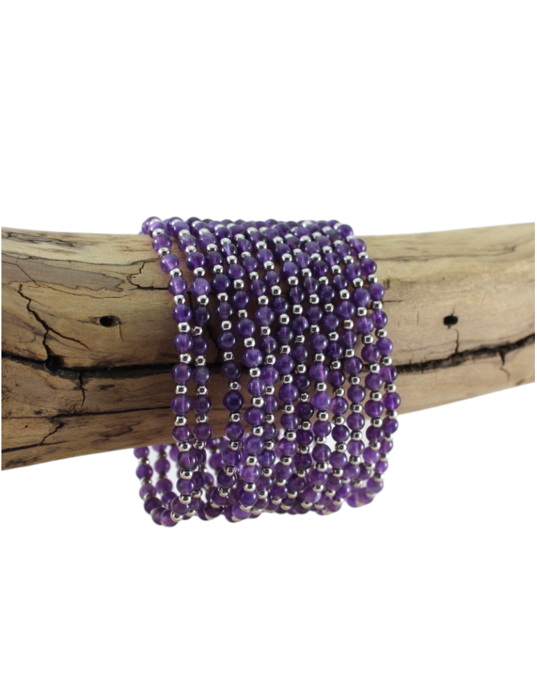 Amethyst und Metallperlen Armband 4mm AA