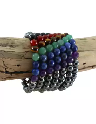 Pulsera de 7 chakras y hematita con perlas A