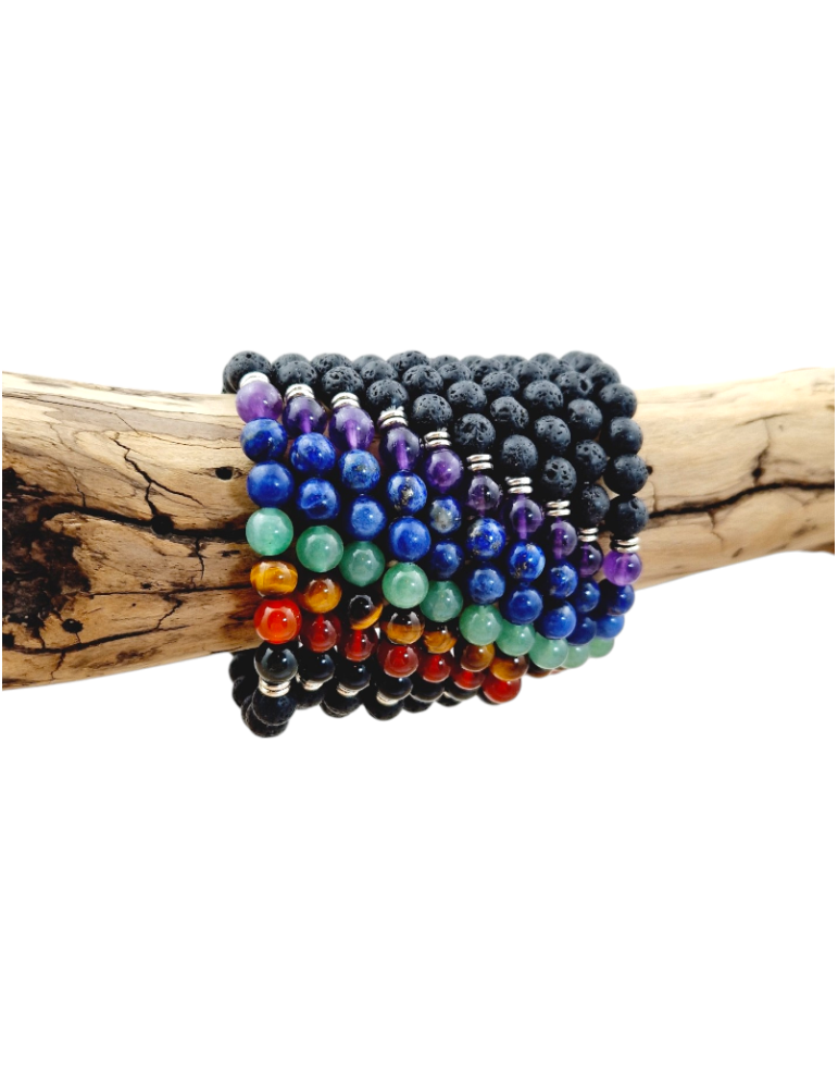 Pulsera de 7 chakras y perlas de lava A