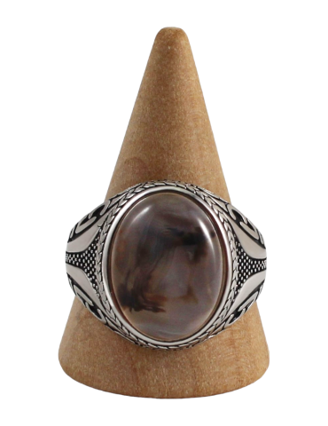 Men's silver ring with 2 agate stones