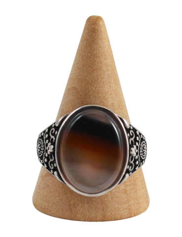 Men's silver ring with 3 agate stones