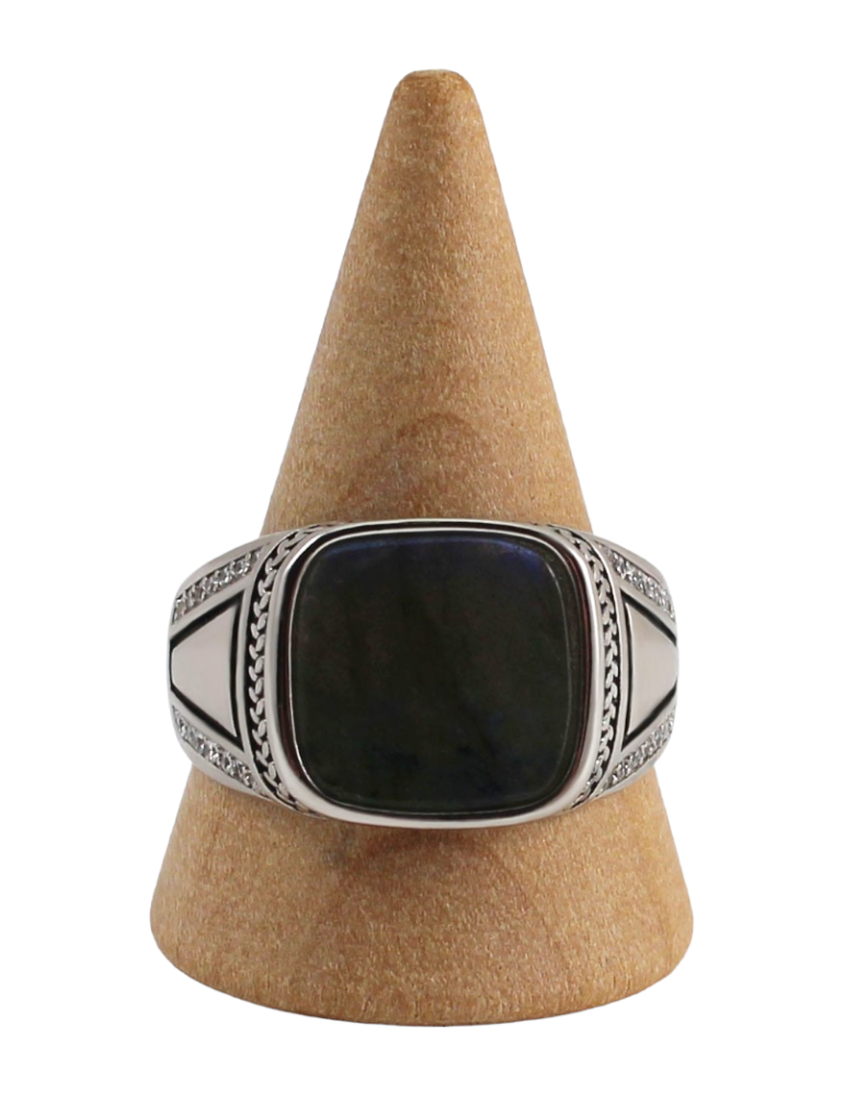 Men's silver ring with 5 labradorite stones