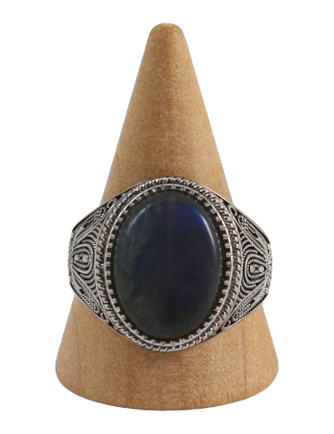 Men's silver ring with 9 labradorite