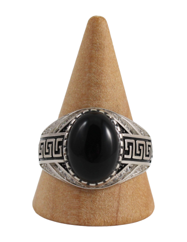 Men's silver ring with 10 obsidian