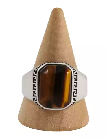 Silver men's ring 13 tiger eye