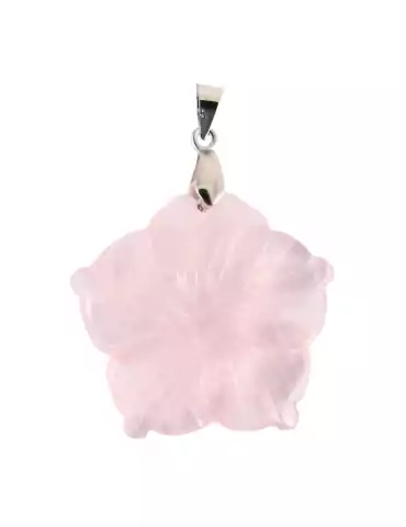 Pendentif Fleur hibiscus en quartz rose