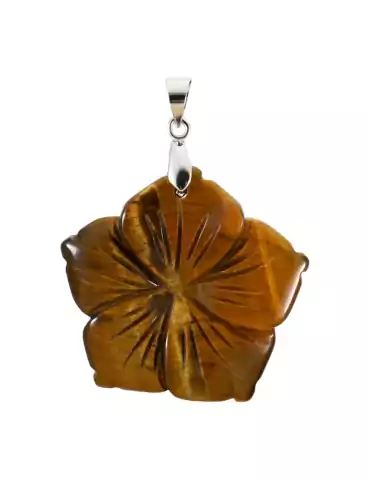 Pendentif Fleur hibiscus en oeil de tigre