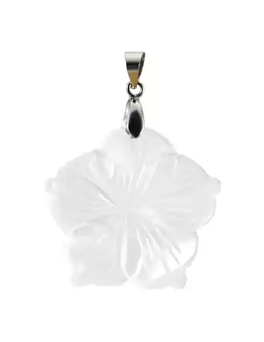 Pendentif Fleur hibiscus en cristal de roche