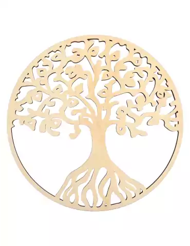 Disque bois sculpté arbre de vie x5