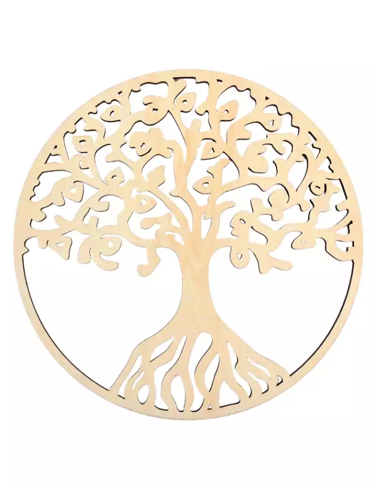 Carved wooden disc tree of life x5