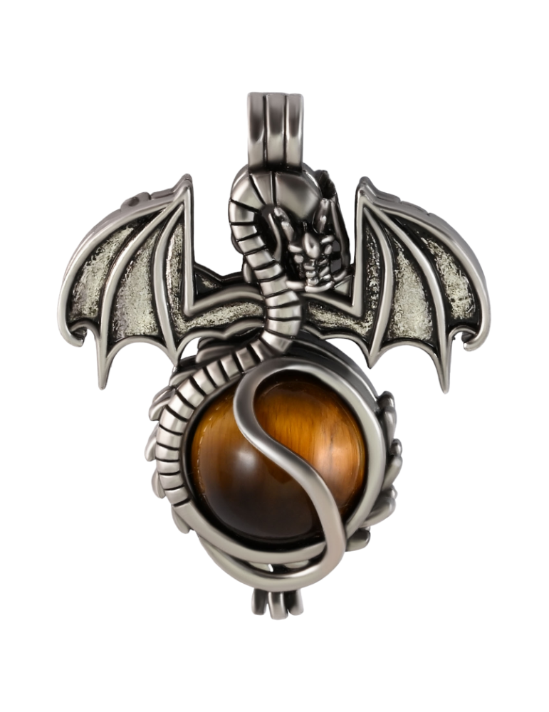 Tiger eye dragon sphere pendant 4.5cm