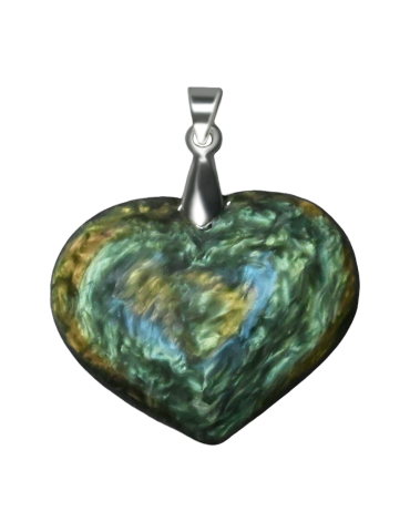 Double-sided obsidian manta heart pendant Huichol AA