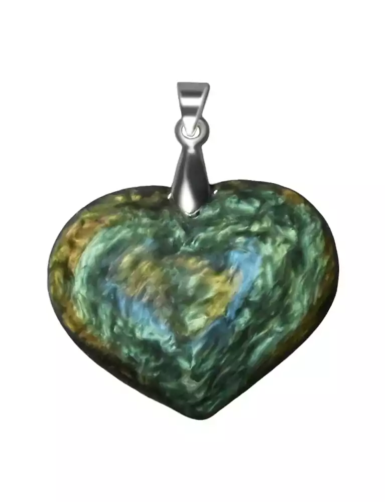 Double-sided obsidian heart pendant manta huichol AA