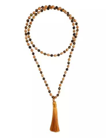 Tiger Eye + Wood Mala 108 beads