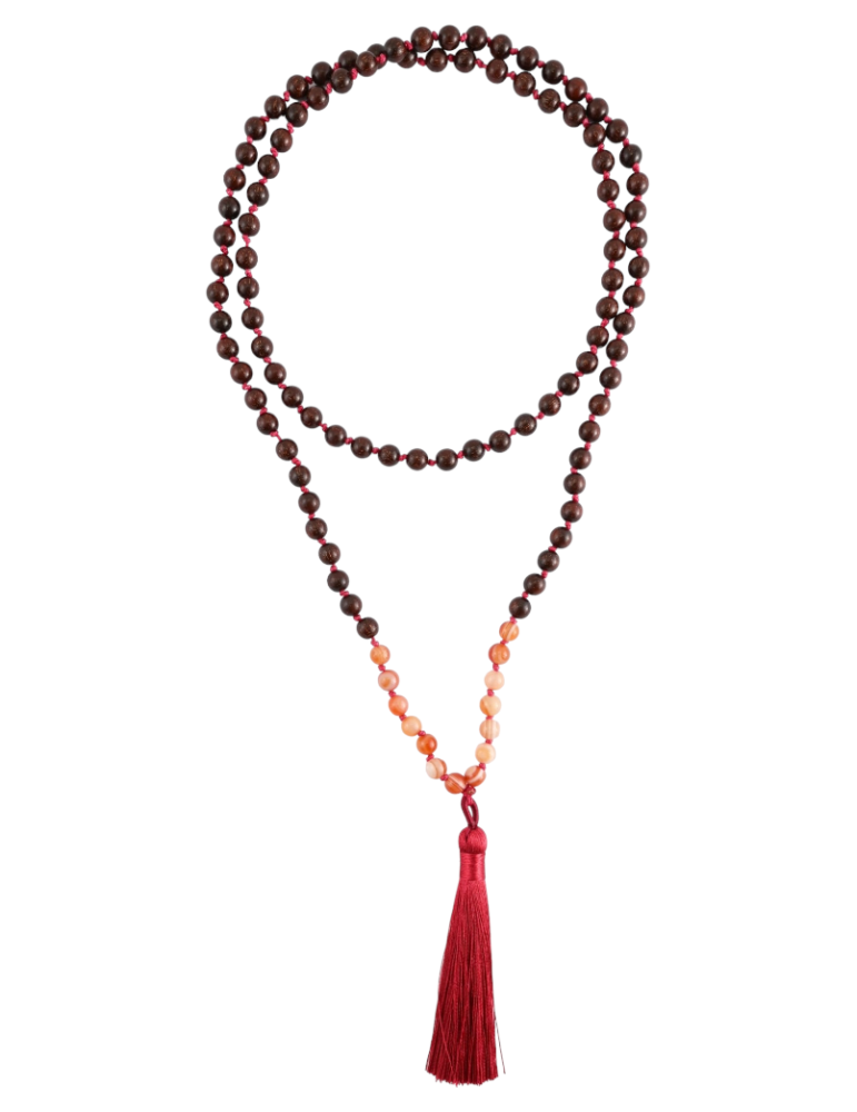 Carnelian Mala + Wood 108 beads