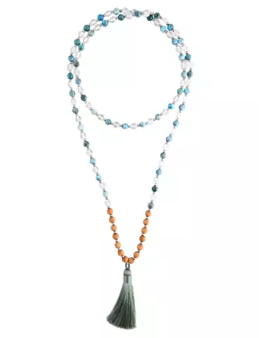 Mala Apatite, cristallo + Legno 108 perle