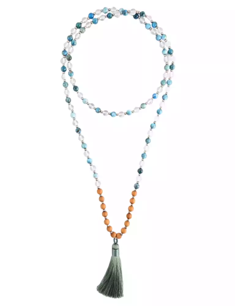 Mala Apatite, cristallo + Legno 108 perle