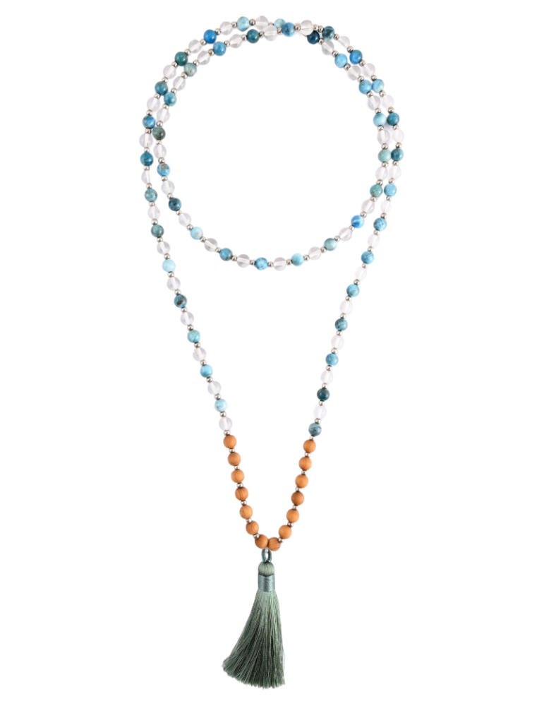 Mala Apatite, cristallo + Legno 108 perle