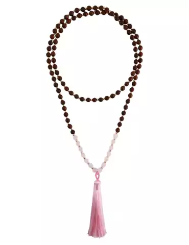 Mala Quarzo rosa + Legno 108 perle