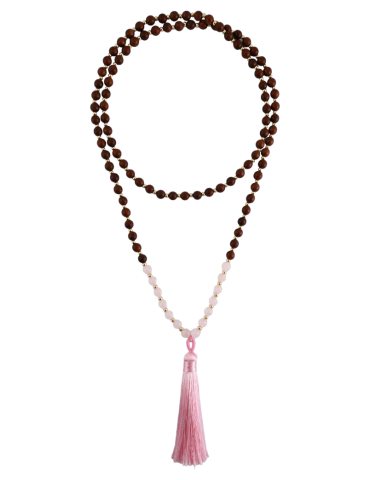 Mala Cuarzo rosa + Madera 108 perlas