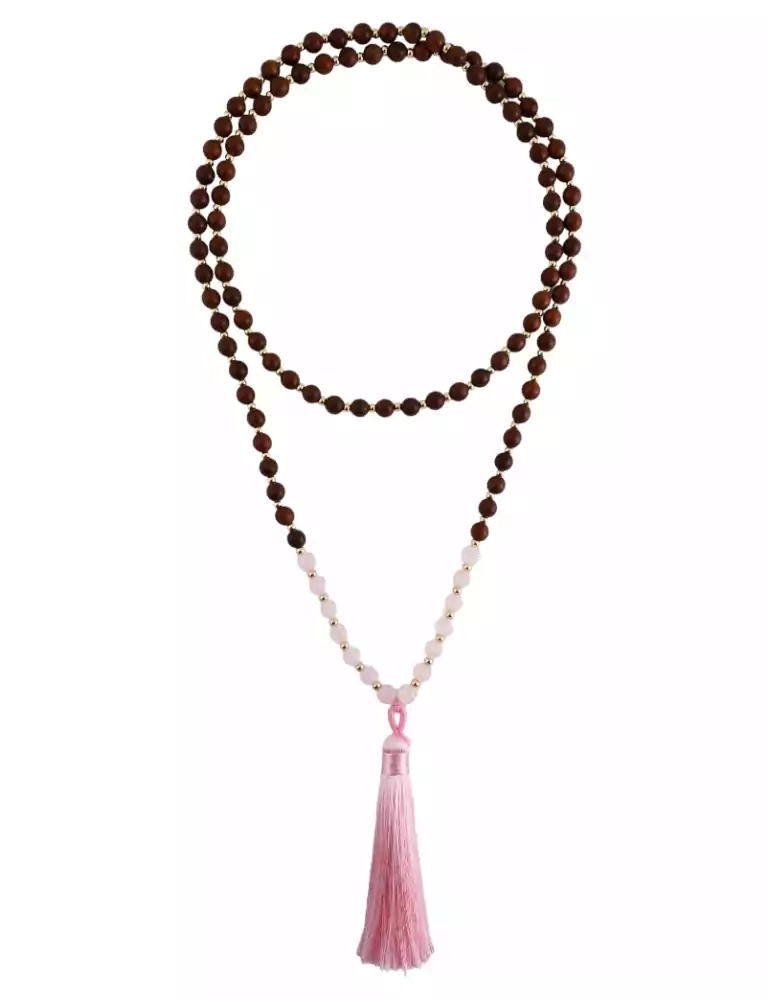 Mala Quarzo rosa + Legno 108 perle