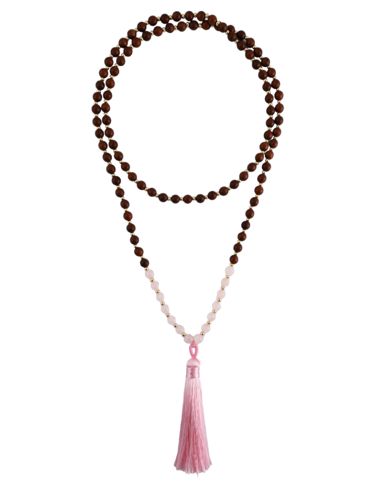 Mala Quarzo rosa + Legno 108 perle