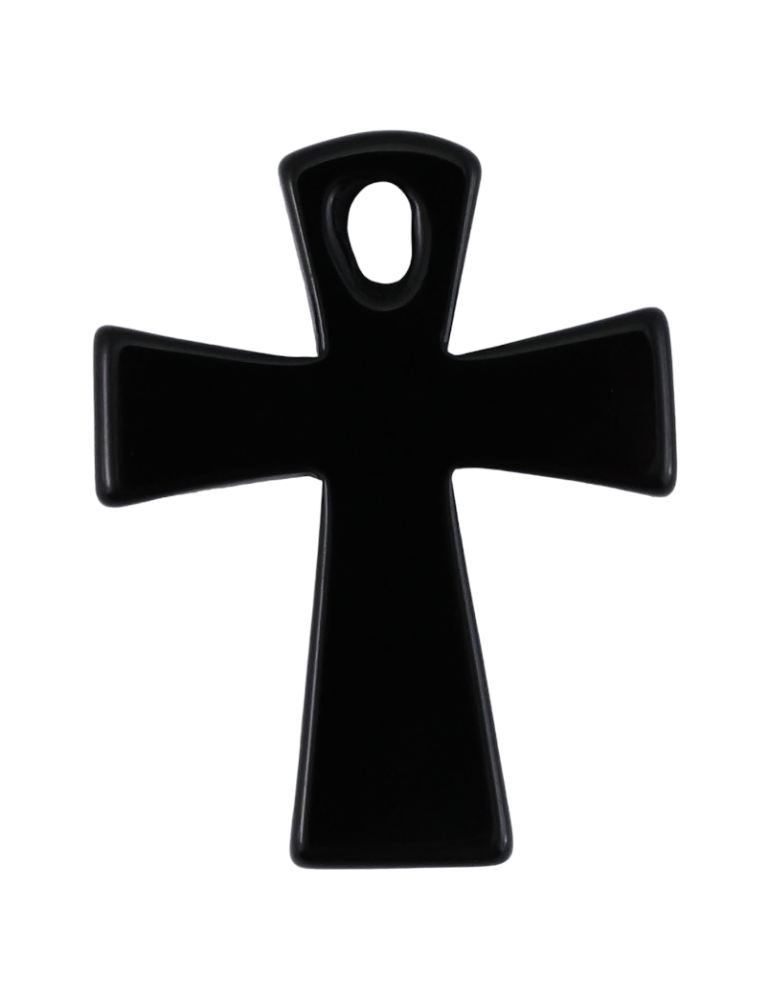 Pingente cruz Ankh de obsidiana preta A