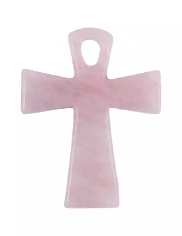 Colgante de cruz Ankh de cuarzo rosa A