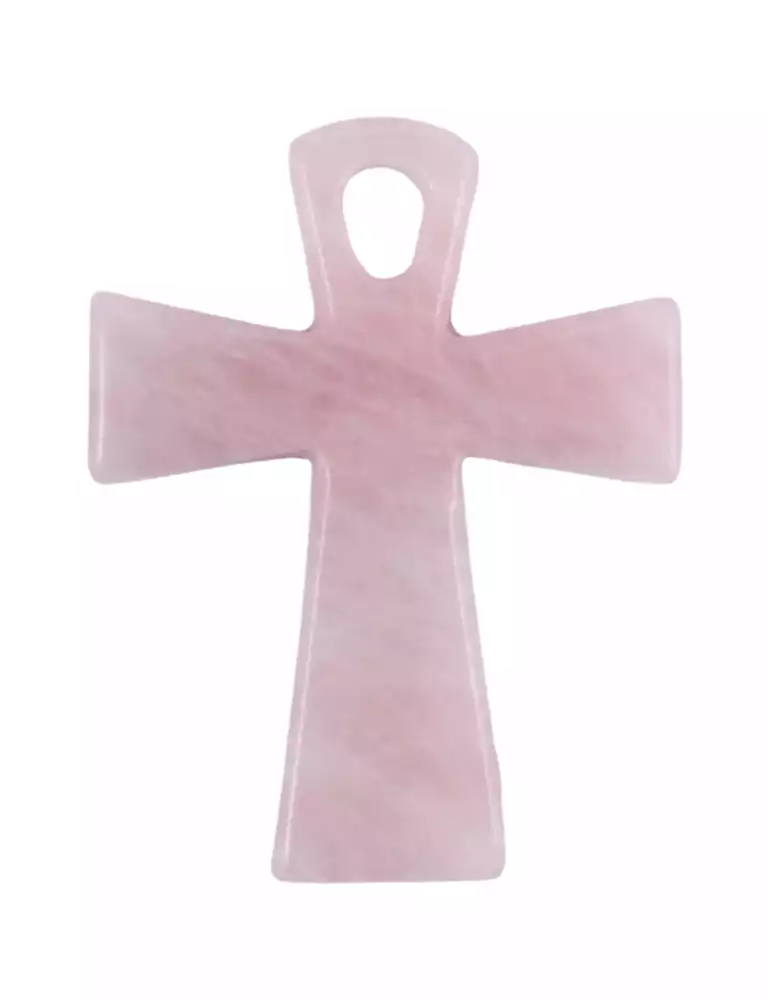 Colgante de cruz Ankh de cuarzo rosa A