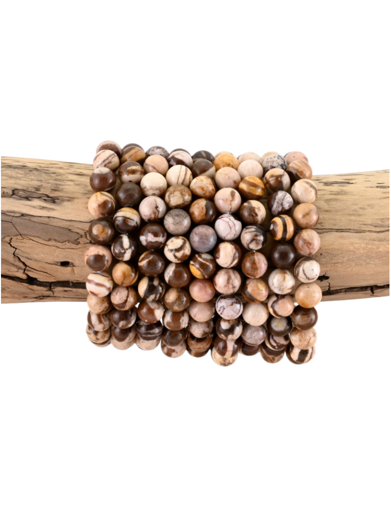 Brown zebra jasper bead bracelet A