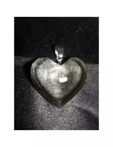 Colgante de corazón de Obsidiana Plateada AA