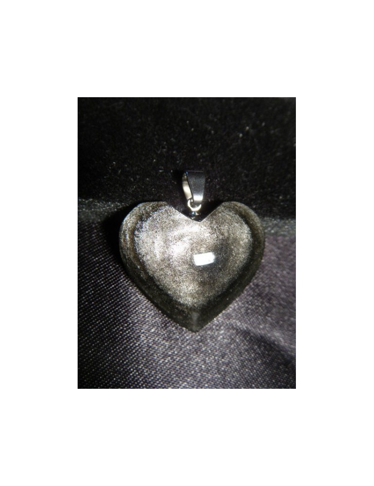 Colgante de corazón de Obsidiana Plateada AA