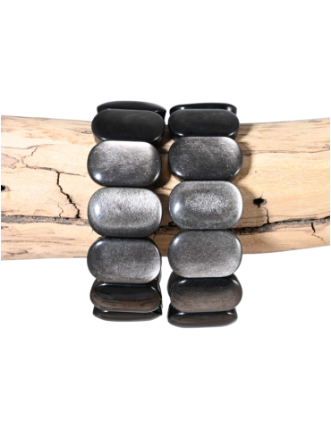 Rechteckiges abgerundetes Armband aus silbernem Obsidian AA