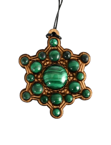 Metatron wood pendant with Malachite, 4cm