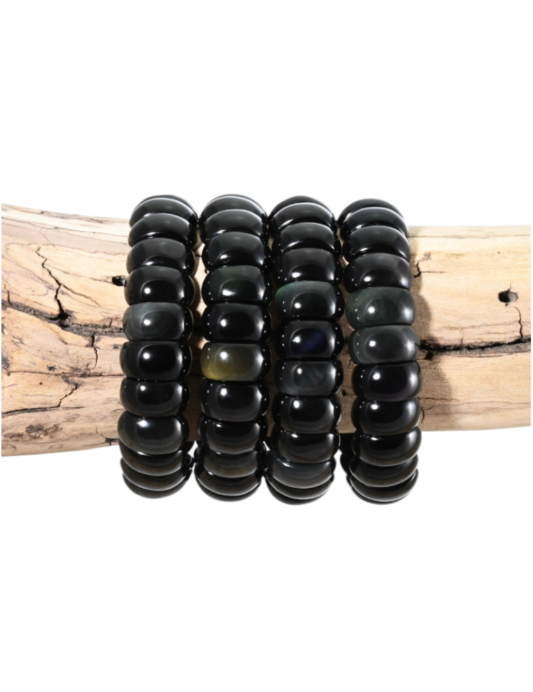 Bolvormige armband van obsidiaan met hemelsblauw oog S AA