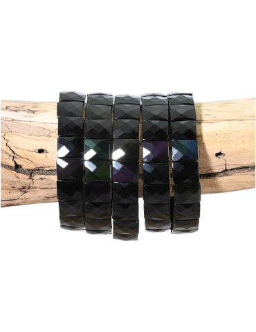 Faceted rectangular celestial eye obsidian bracelet A