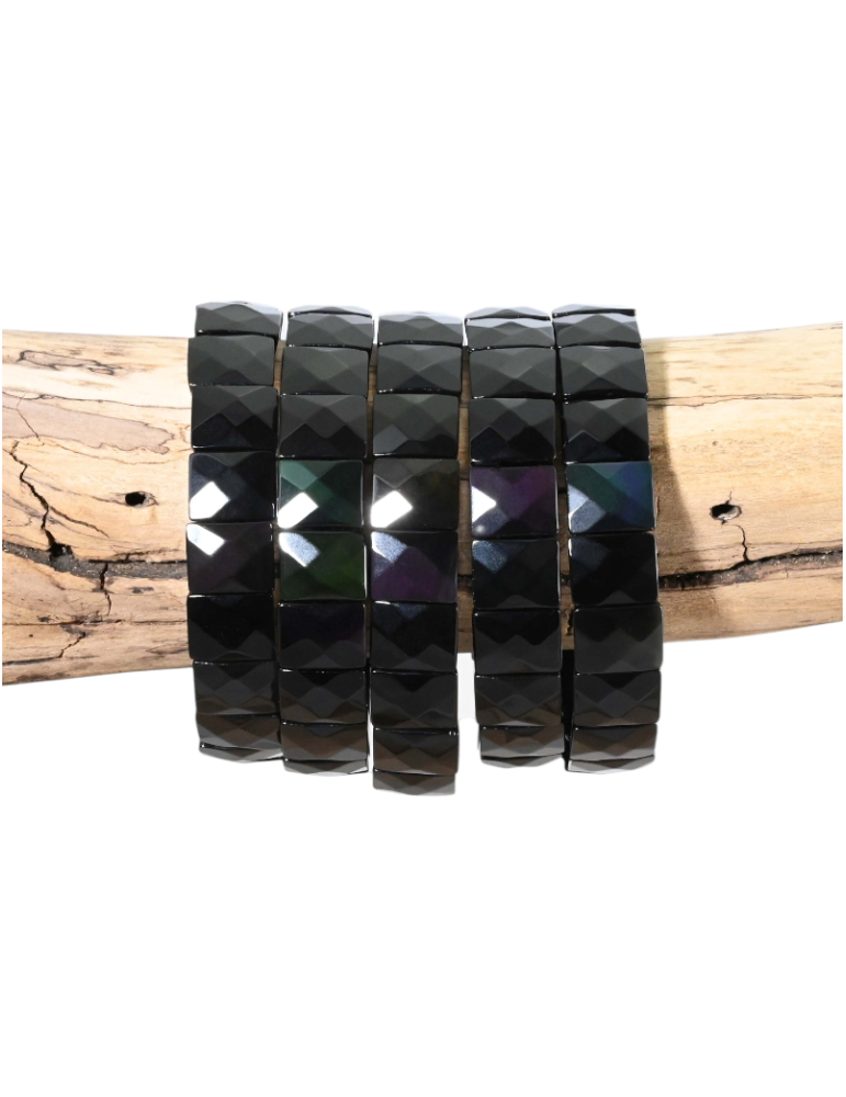 Faceted rectangular celestial eye obsidian bracelet A