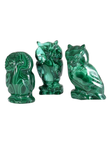 Hibou / Chouette sculptés malachite